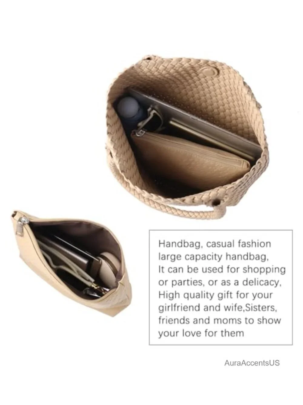 Hand Woven Vegan Leather Large Tote Hobo Bag Shoulder Beach Travel Purse